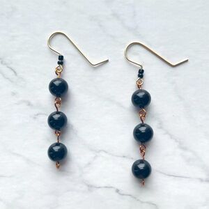 Black Round Bead Dangle Drop Earrings